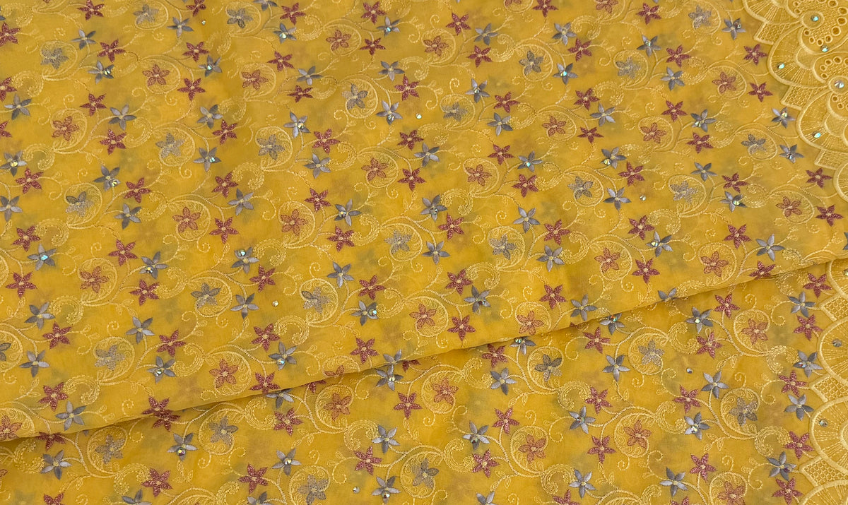 Luxury Swiss Lace Fabric – Golden Meadow Multicolor Embroidered Lace (5 yards)