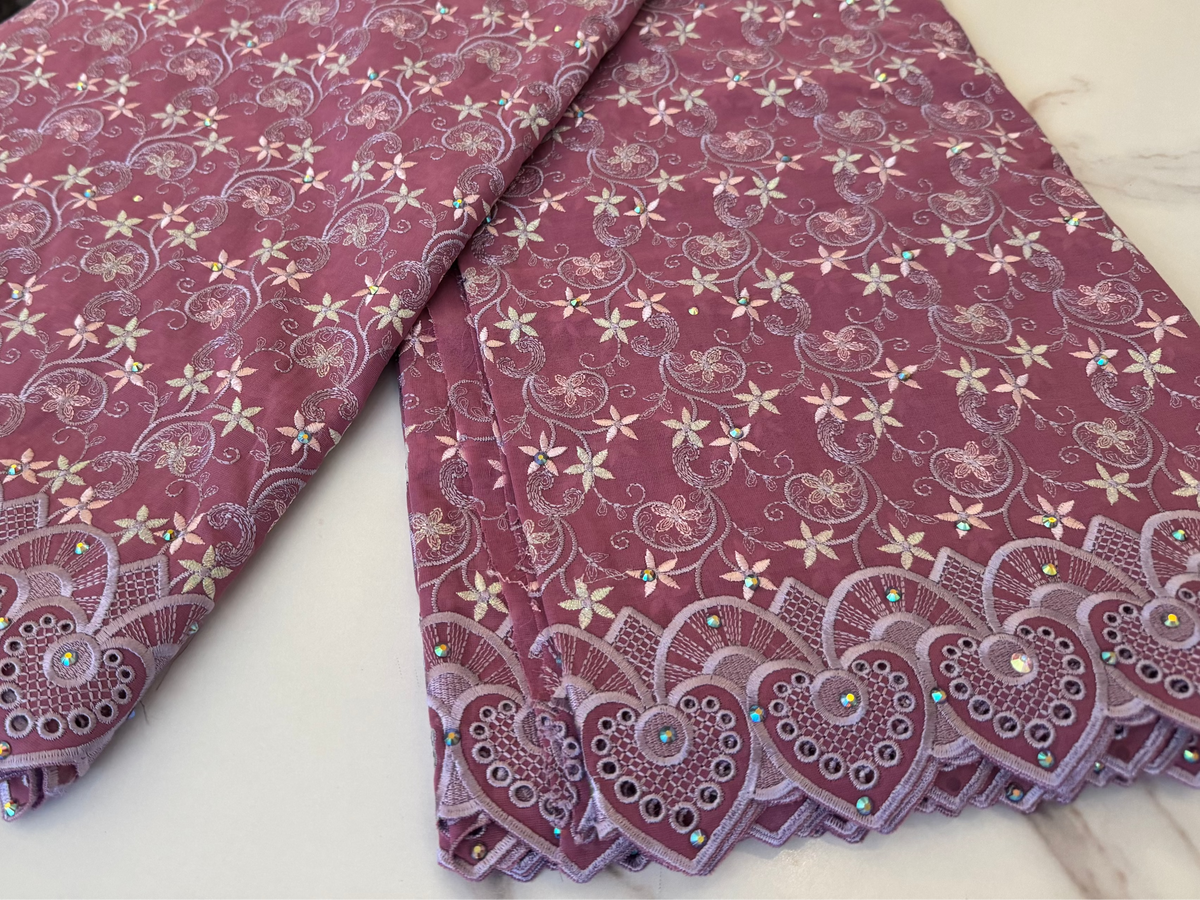 Luxury Swiss Lace Fabric – Rosewood, Blush & Champagne Floral Embroidered Lace (5 yards)