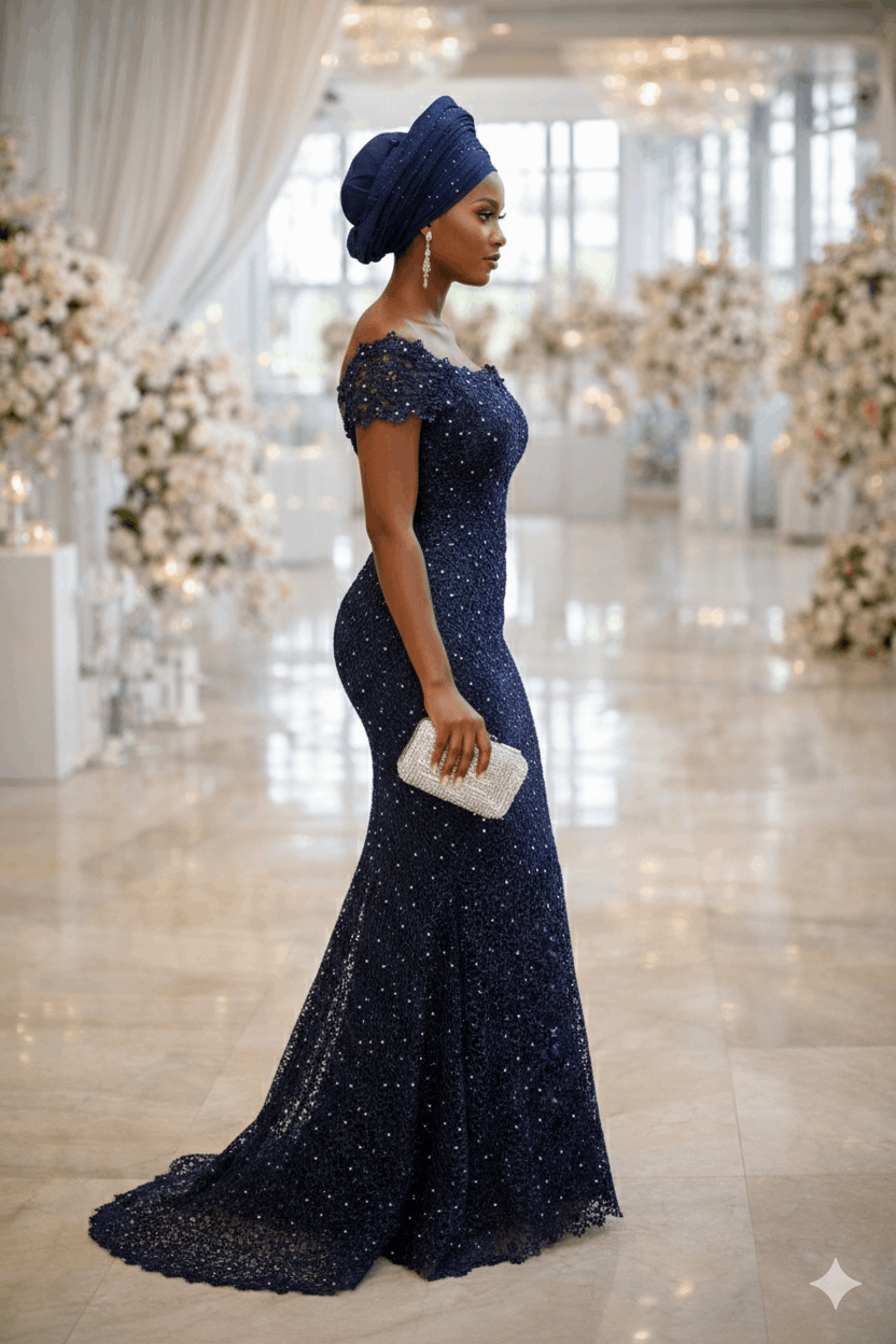 Lace Fabric – Midnight Navy Floral Guipure Lace with Scalloped Edge (5 yards)