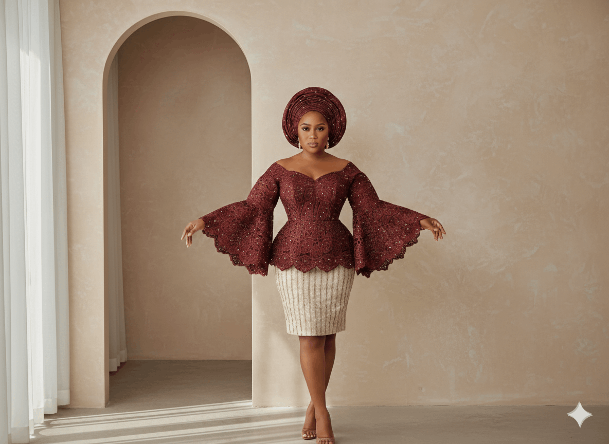 Lace Fabric – Wine Burgundy Cutwork Guipure Lace with Scalloped Edge (5 yards)