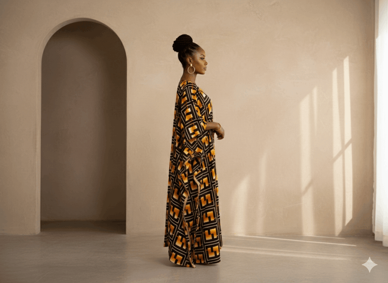 Silk Fabric – Noir, Amber & Ivory Geometric Print Silk (5 yards)
