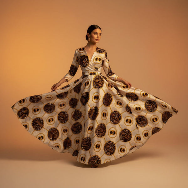 Silk Fabric – Ivory, Noir & Caramel Medallion Print Silk (5 yards)