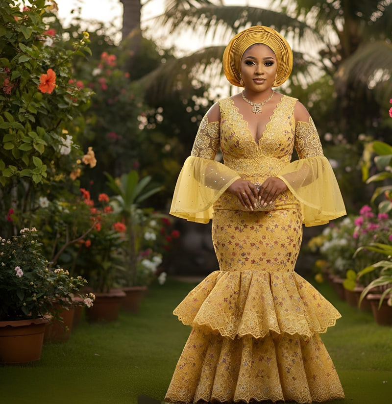 Luxury Swiss Lace Fabric – Golden Meadow Multicolor Embroidered Lace (5 yards)