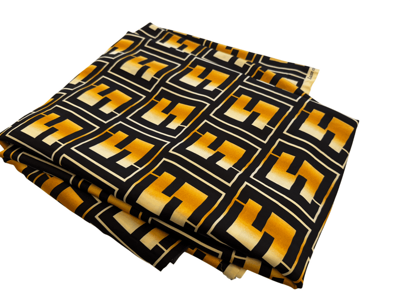 Silk Fabric – Noir, Amber & Ivory Geometric Print Silk (5 yards)