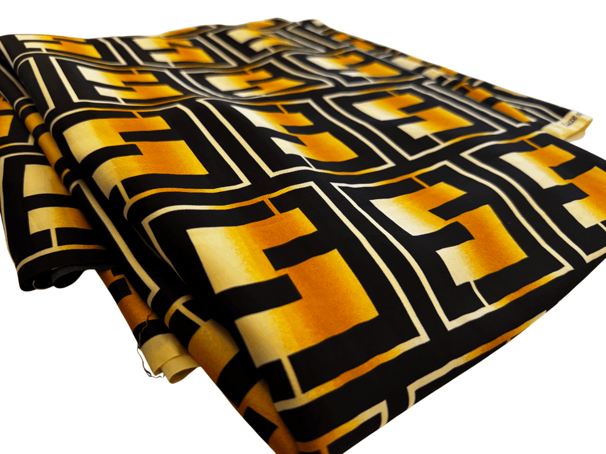 Silk Fabric – Noir, Amber & Ivory Geometric Print Silk (5 yards)