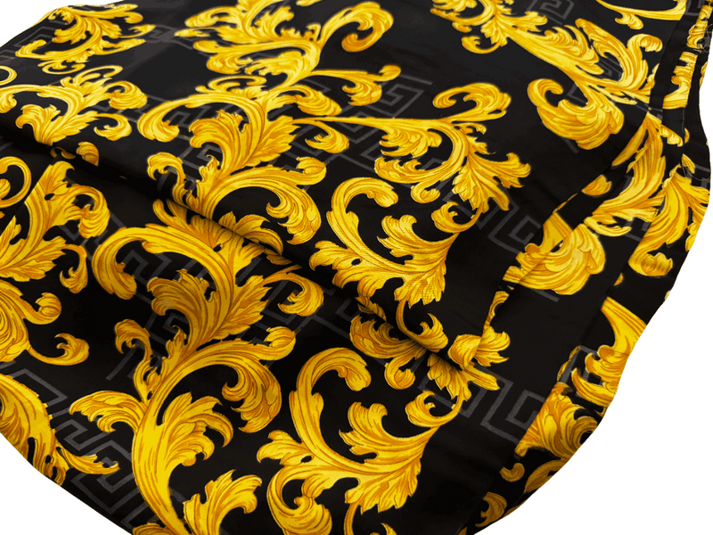 Silk Fabric – Noir & Imperial Gold Baroque Print Silk (5 yards)