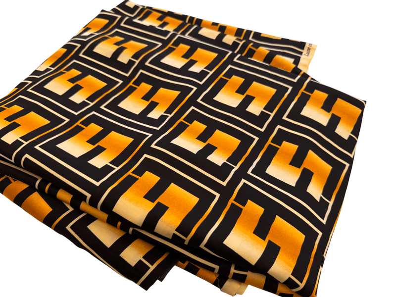 Silk Fabric – Noir, Amber & Ivory Geometric Print Silk (5 yards)