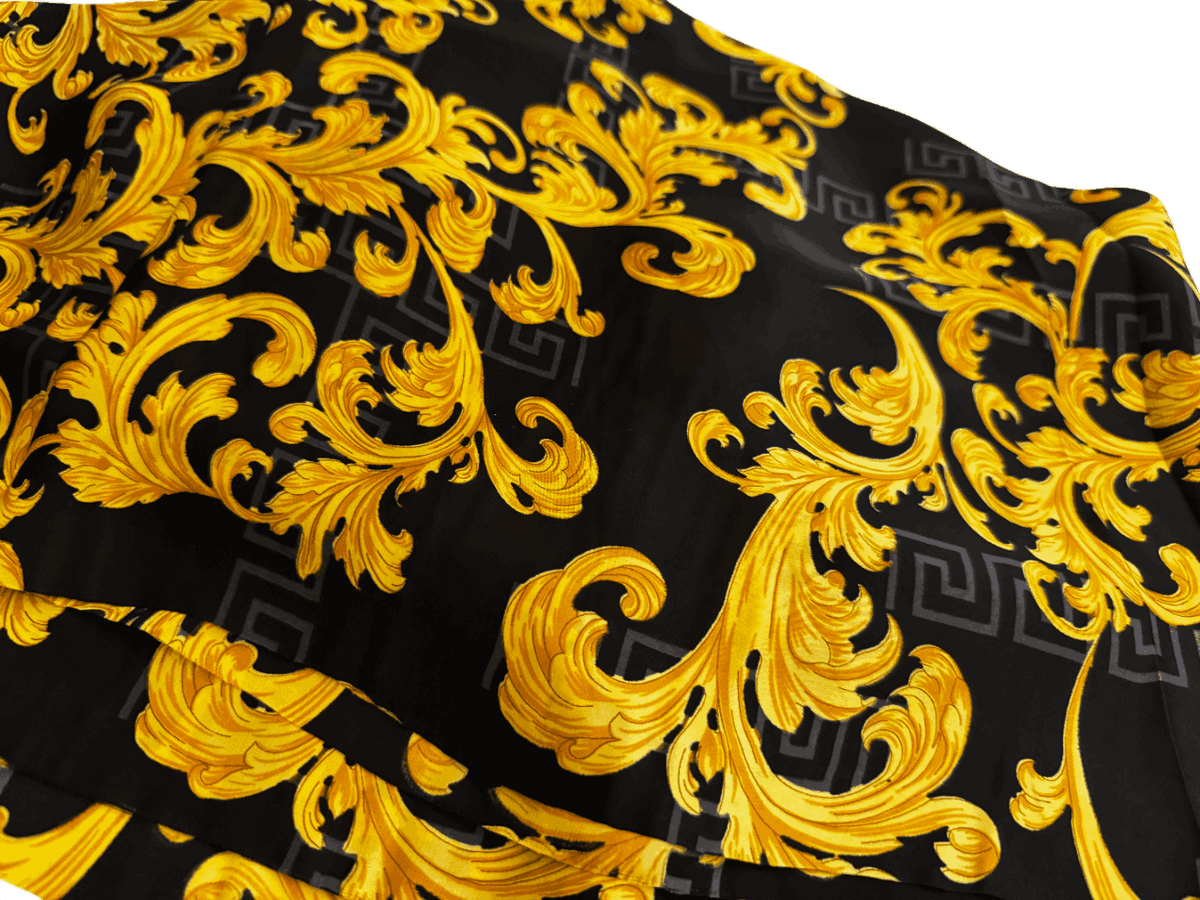Silk Fabric – Noir & Imperial Gold Baroque Print Silk (5 yards)