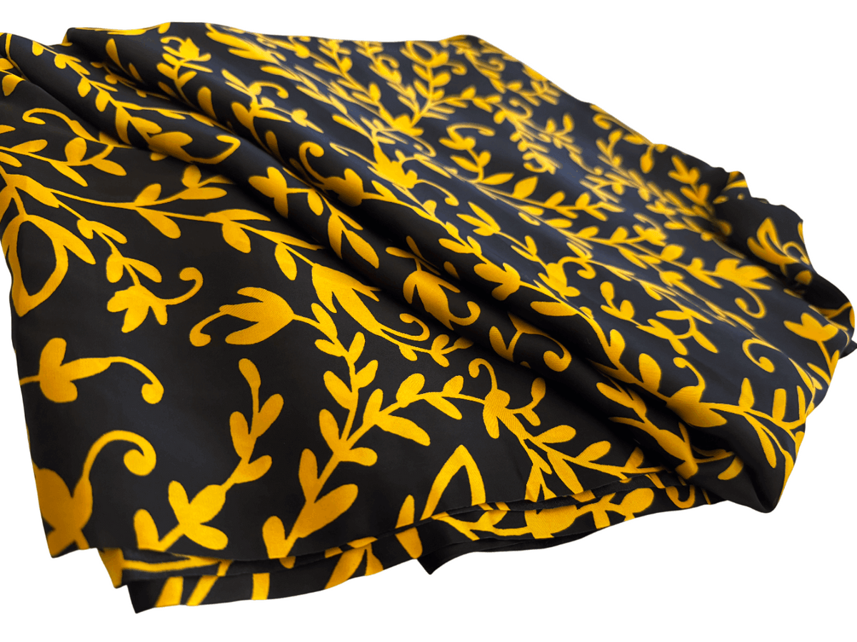 Silk Fabric – Noir & Marigold Botanical Print Silk (5 yards)