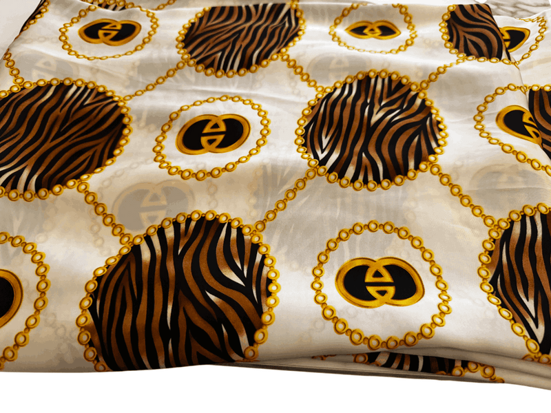 Silk Fabric – Ivory, Noir & Caramel Medallion Print Silk (5 yards)