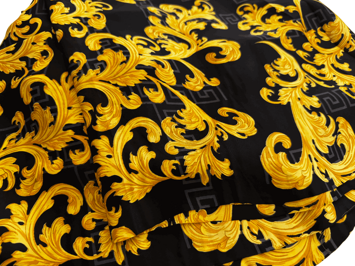 Silk Fabric – Noir & Imperial Gold Baroque Print Silk (5 yards)