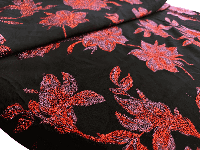 Silk Fabric – Noir & Crimson Floral Brocade Silk (5 yards)